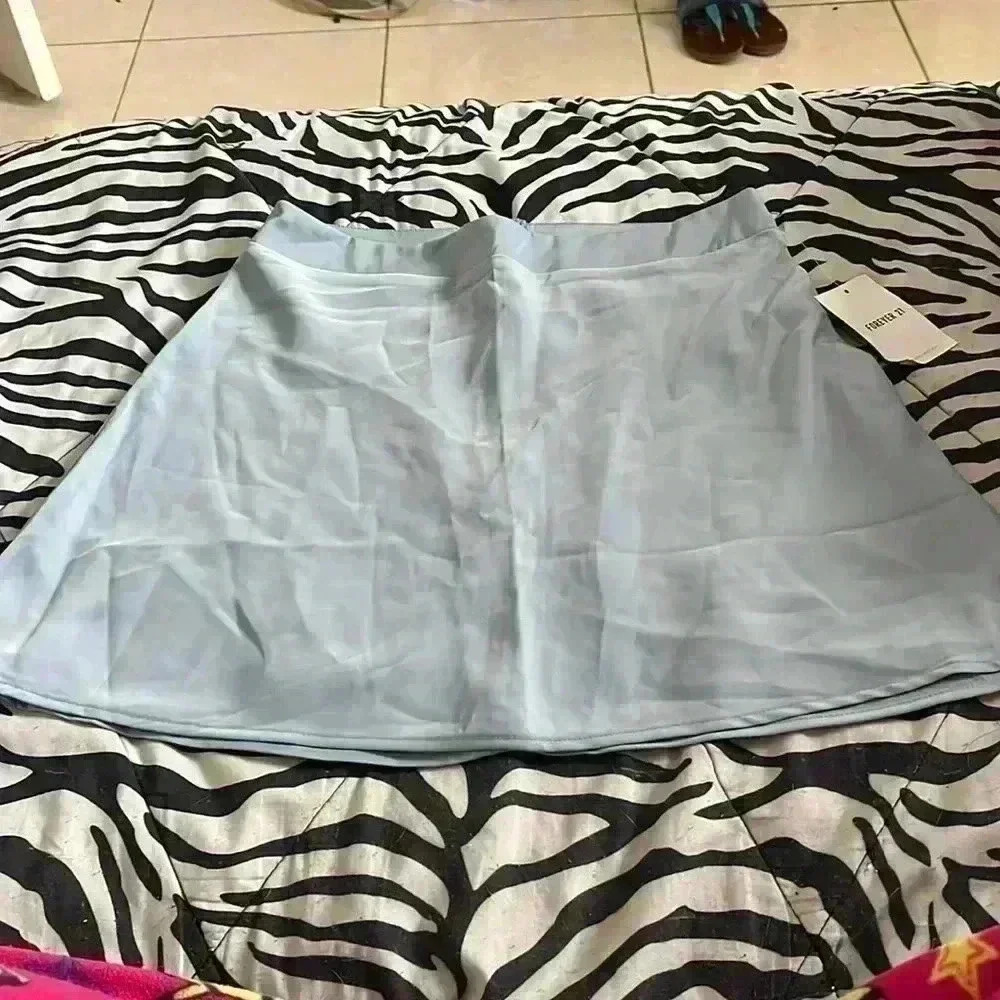 Satin Dusty Blue Mini Skirt